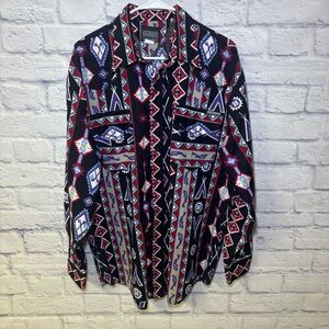 Vintage Roughrider Shirt Mens XL Aztec Southwestern Western USA 90s Long Tail